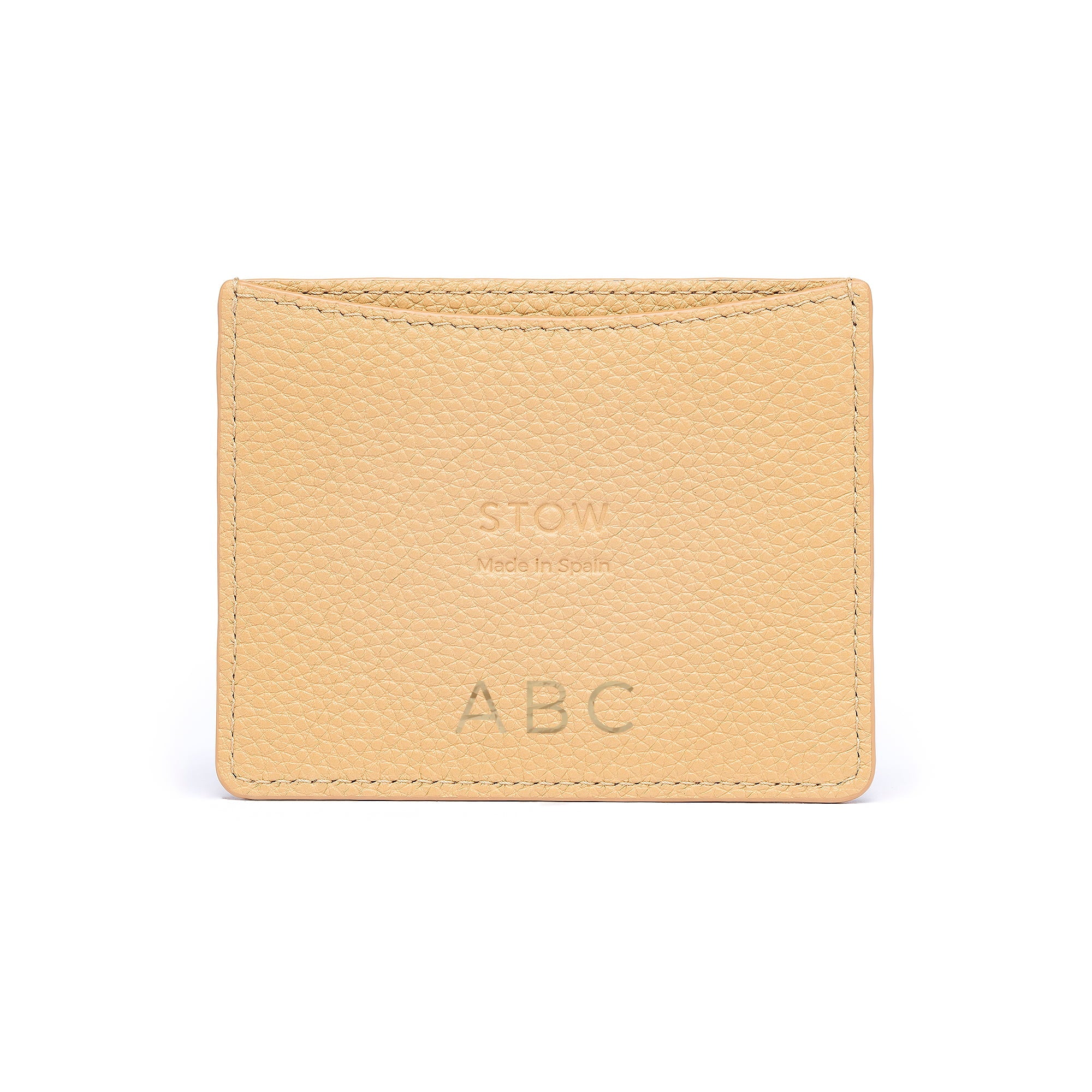 STOW London Leather Cardholder in Almond colour with personalised initials.