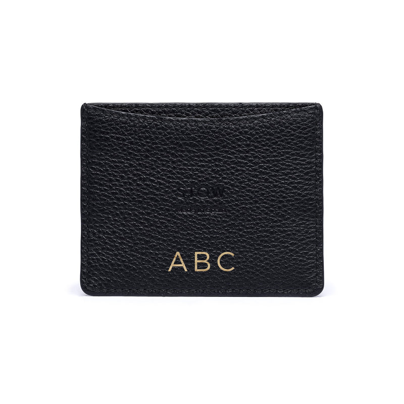 STOW Leather Cardholder in Black colour with personalised initials.