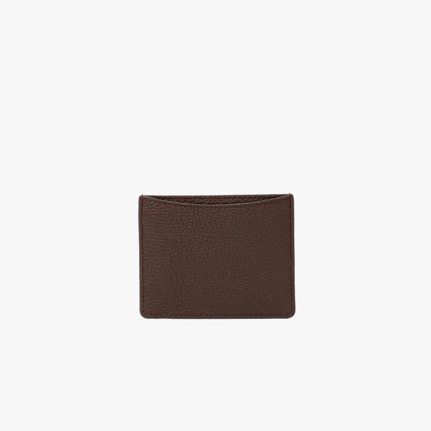 Back panel of STOW London's Cardholder in Espresso pebbled leather on a light grey background featuring the rear slip pocket