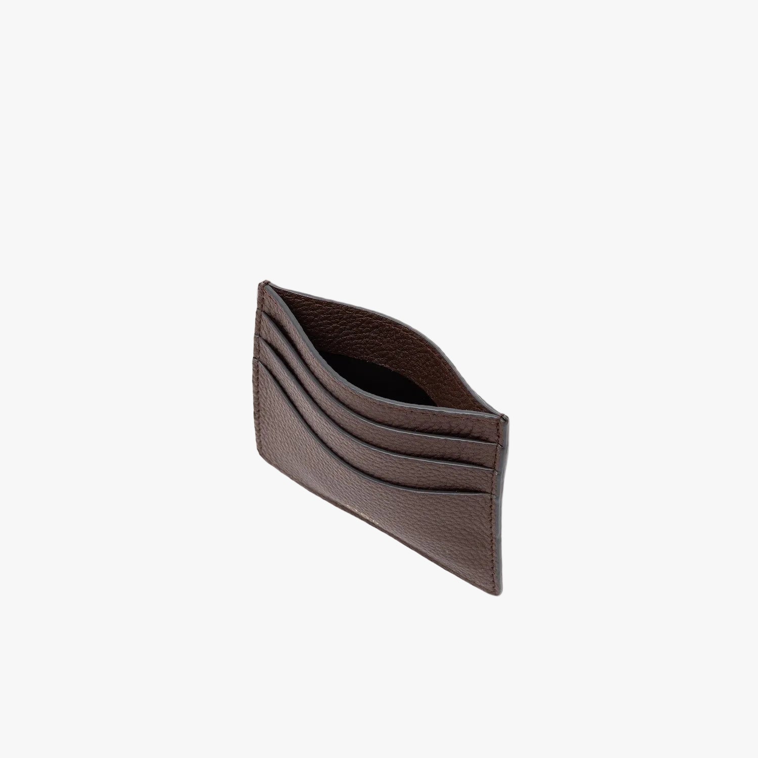 Top view of STOW London's Cardholder in Espresso pebbled leather on a light grey background