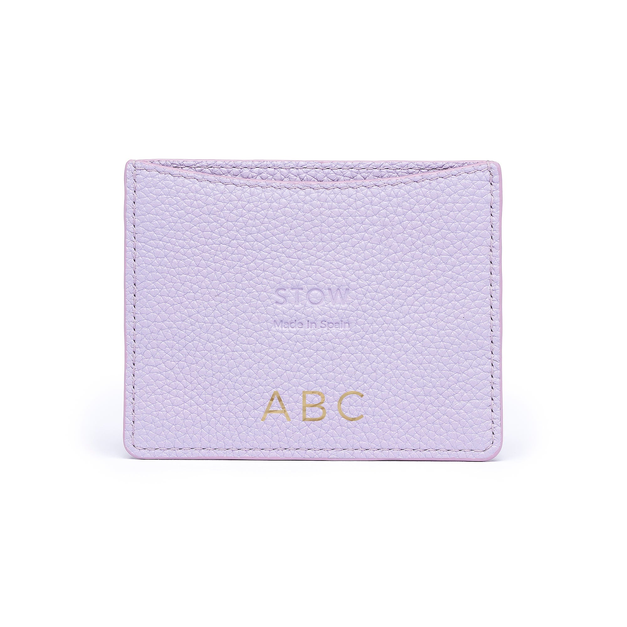 STOW London Leather Cardholder in Wild Lavender colour with personalised initials.