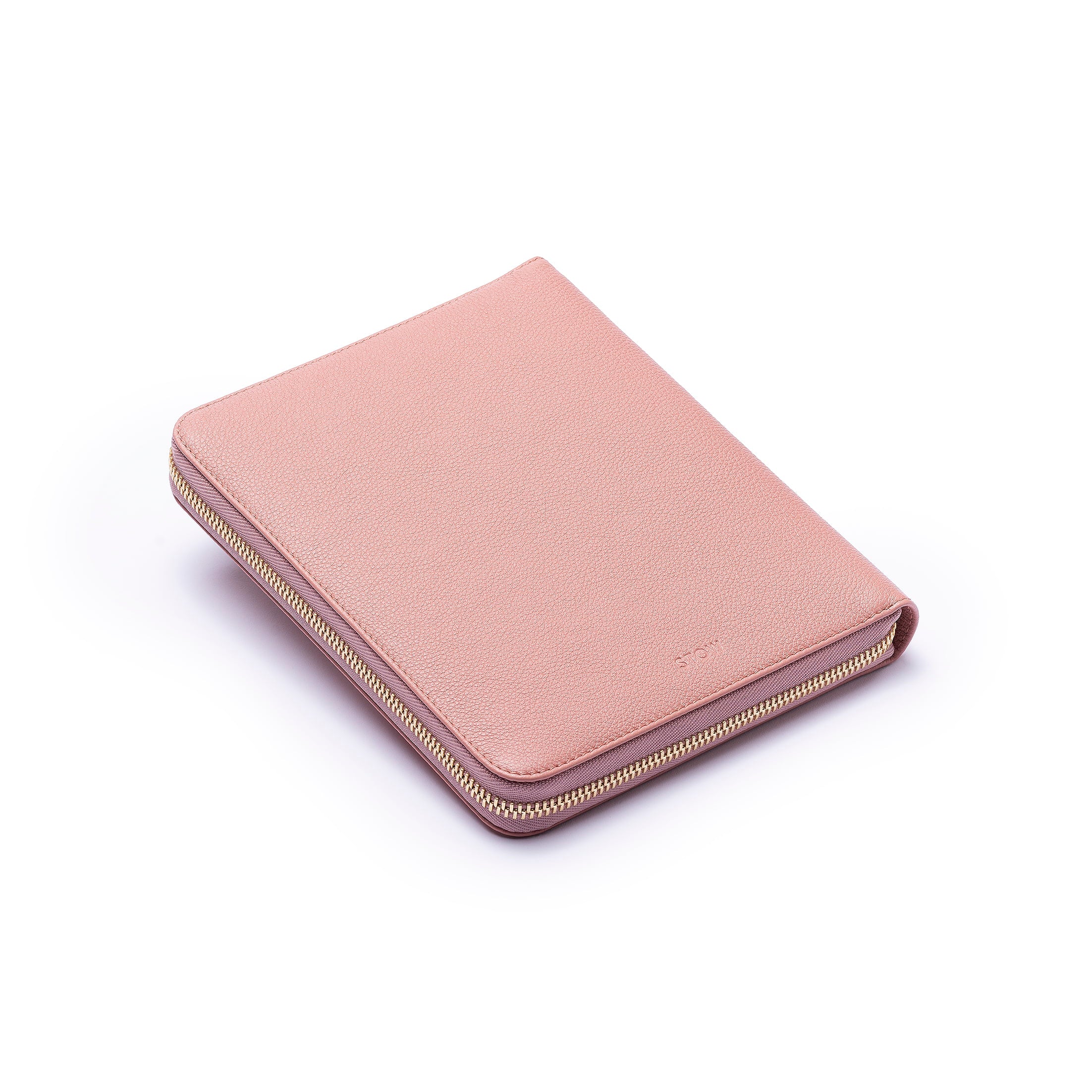 STOW London First Class Folio tech case in Hazy Blush leather