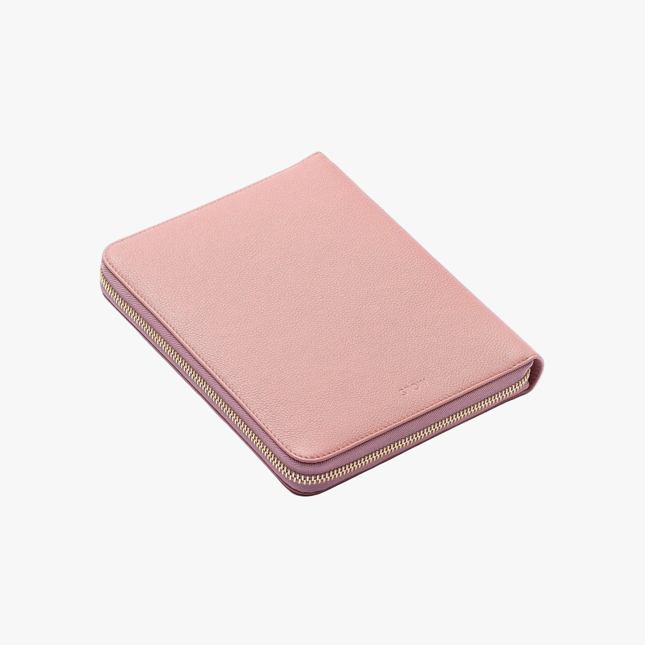 STOW London First Class Folio tech case in Hazy Blush leather