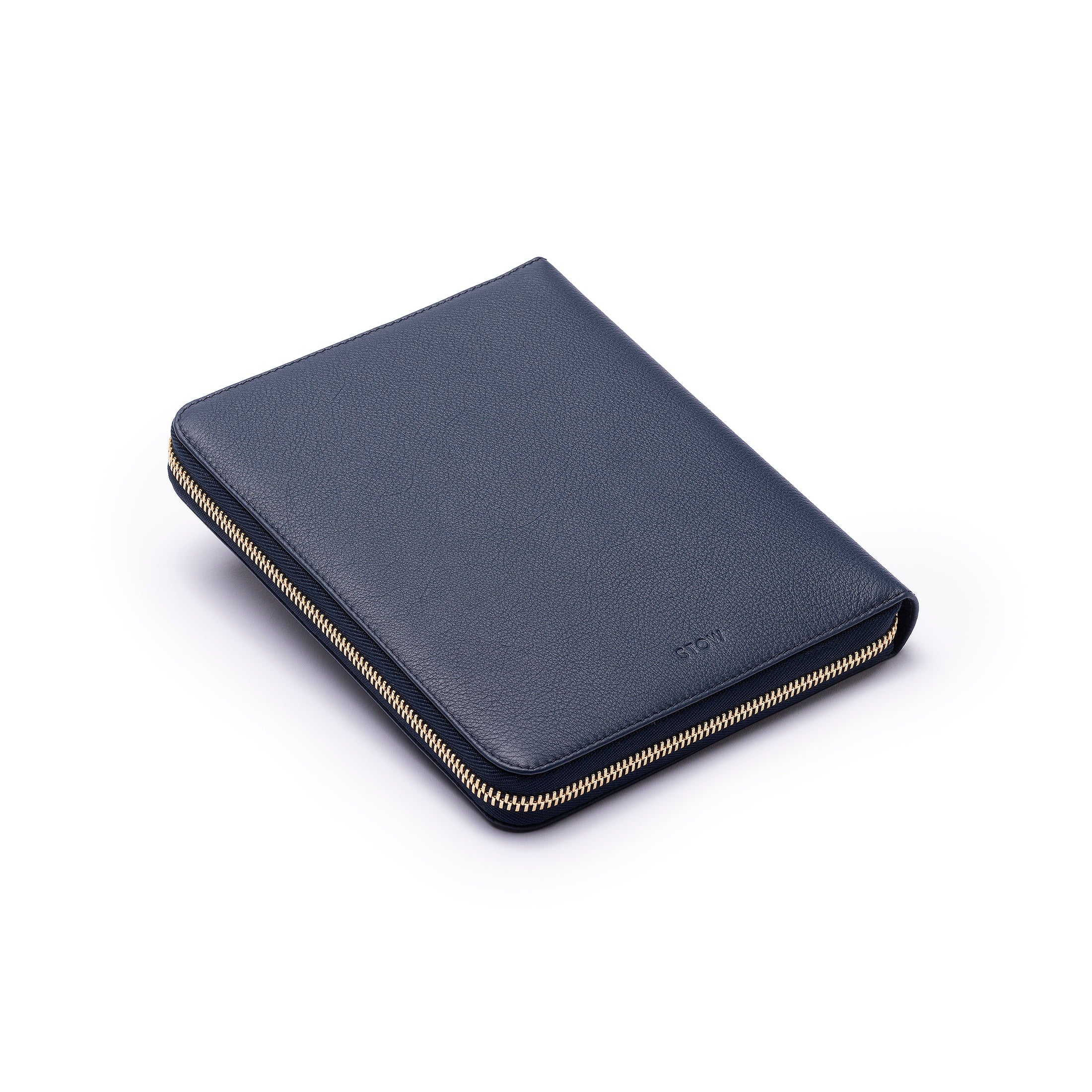 STOW London First Class Folio tech case in Navy leather