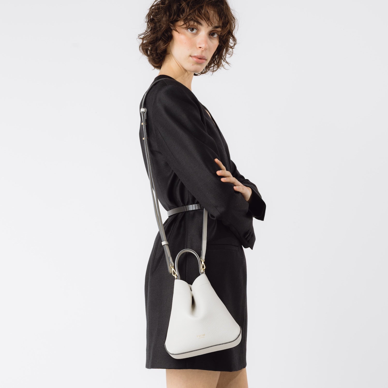 Mini Curve Leather Crossbody Strap