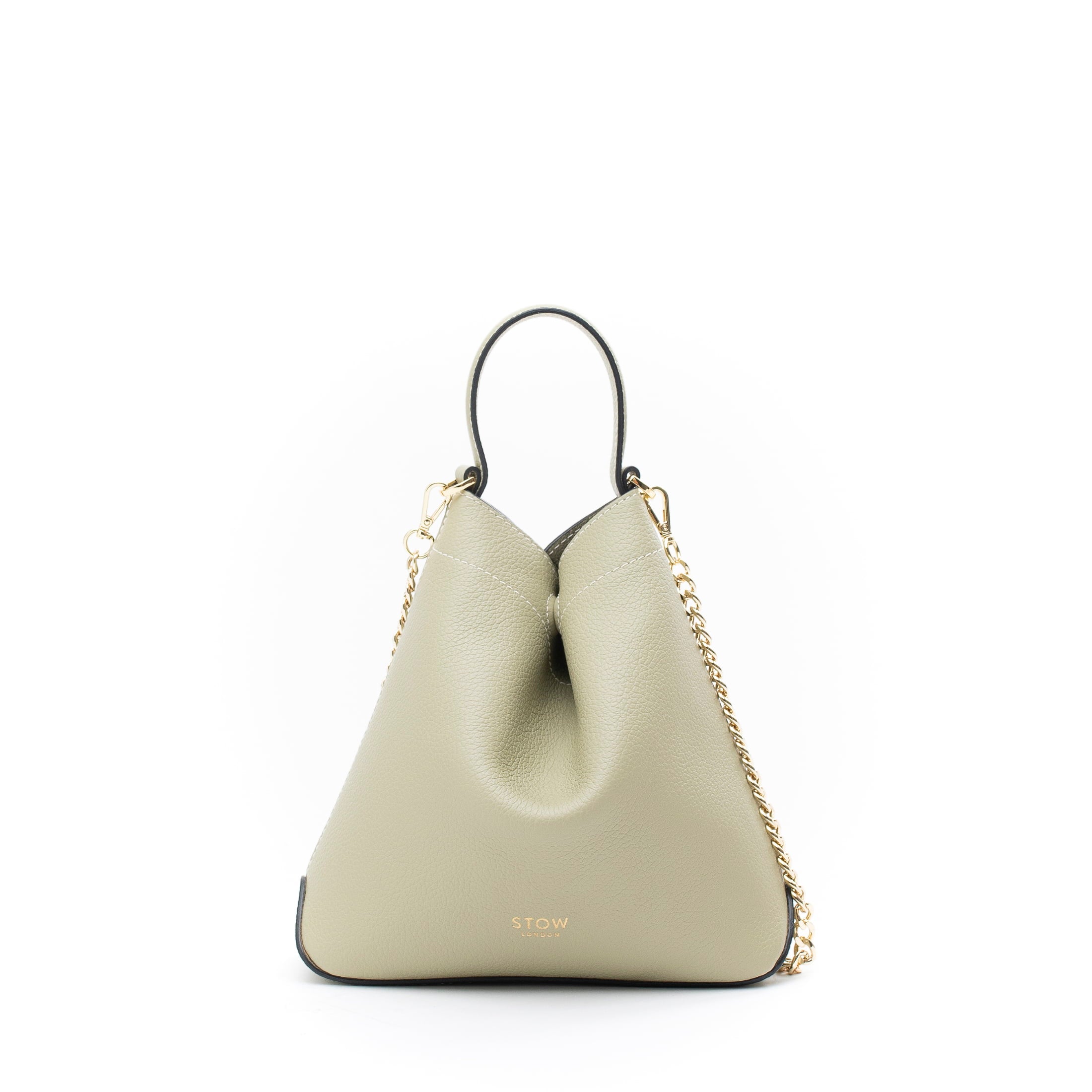 STOW London Mini Curve Bag in Pale Green leather