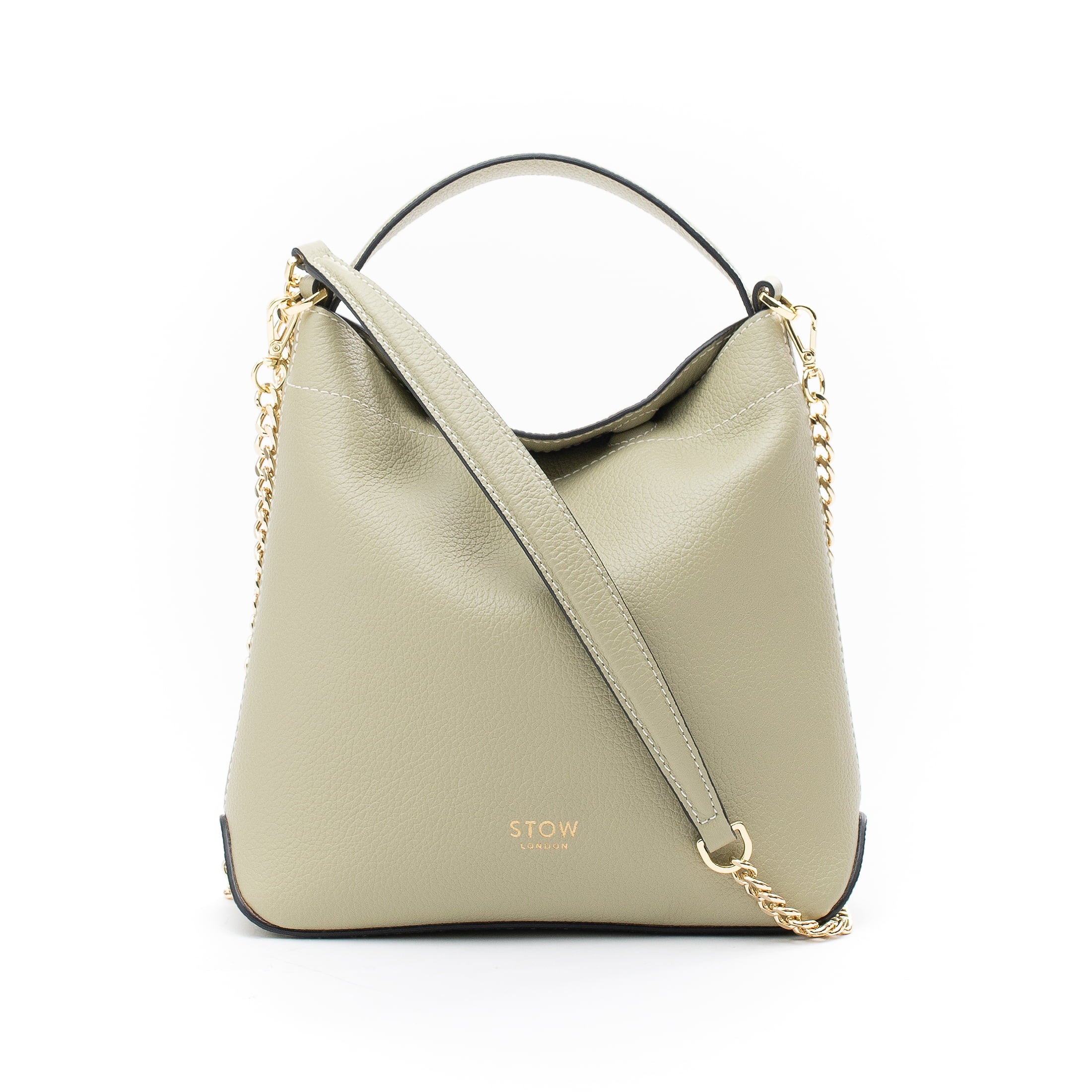 STOW London Mini Curve Bag in Pale Green leather