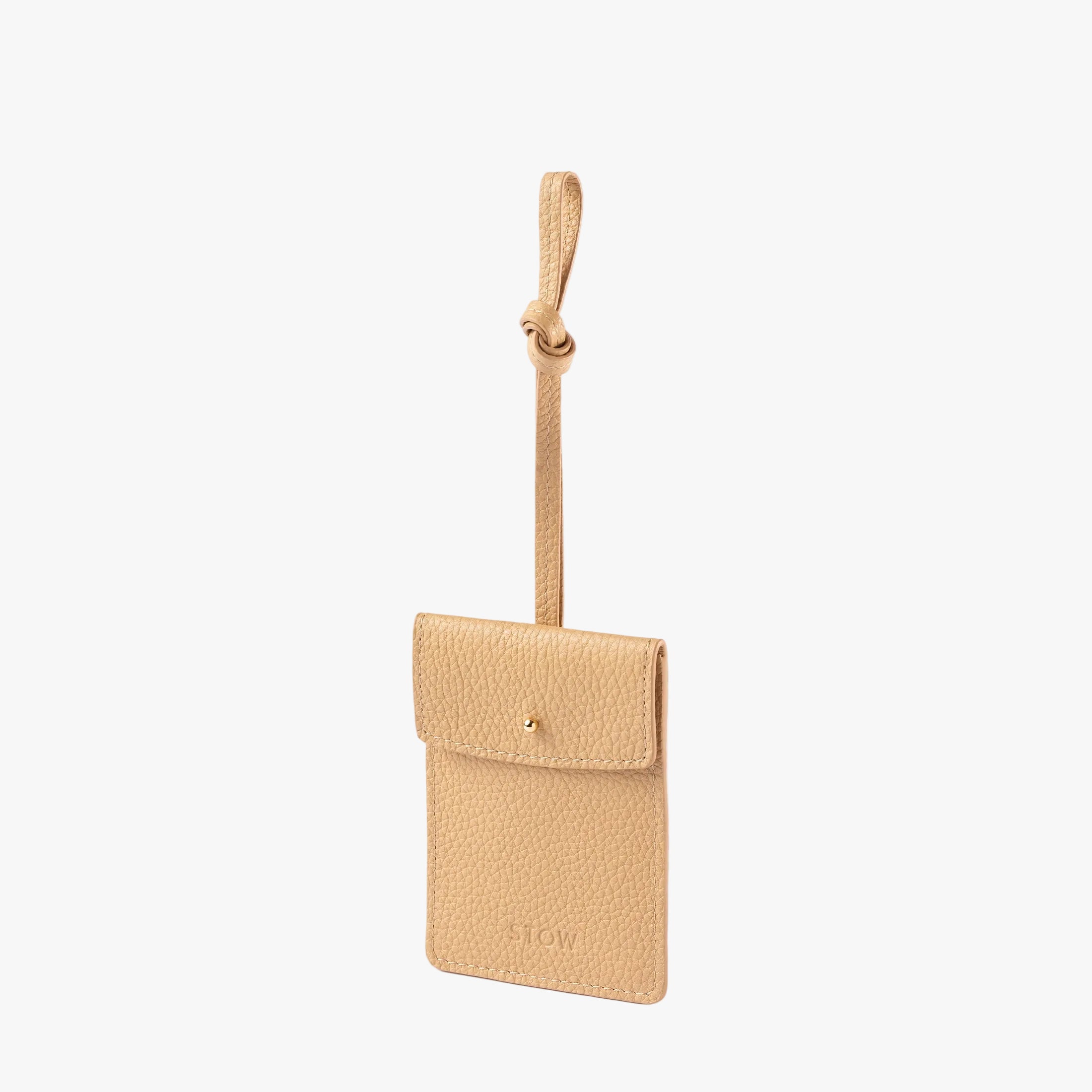 STOW London Leather Multi Tag in Almond pebbled leather.