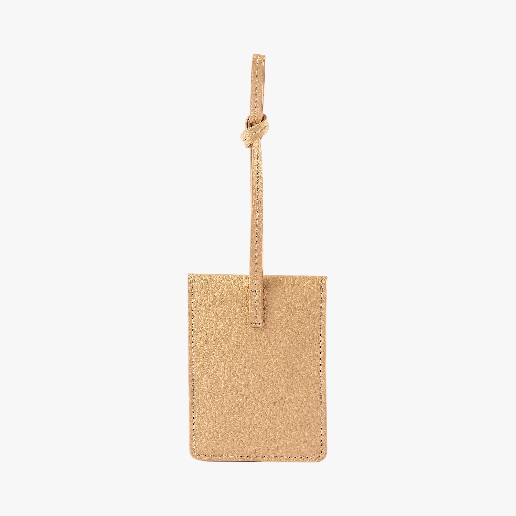 STOW London Leather Multi Tag in Almond pebbled leather.
