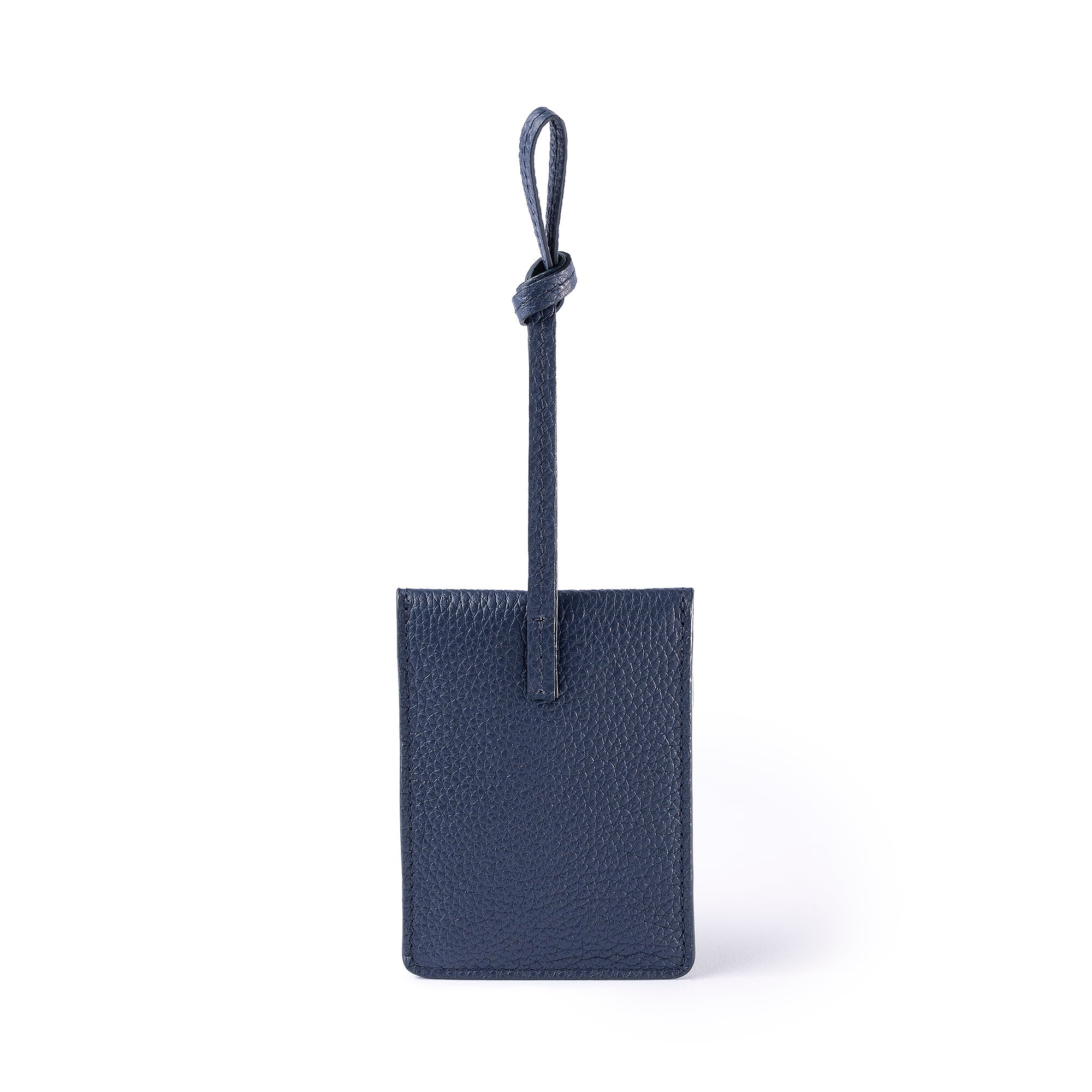STOW Leather Multi Tag in Navy pebbled leather.