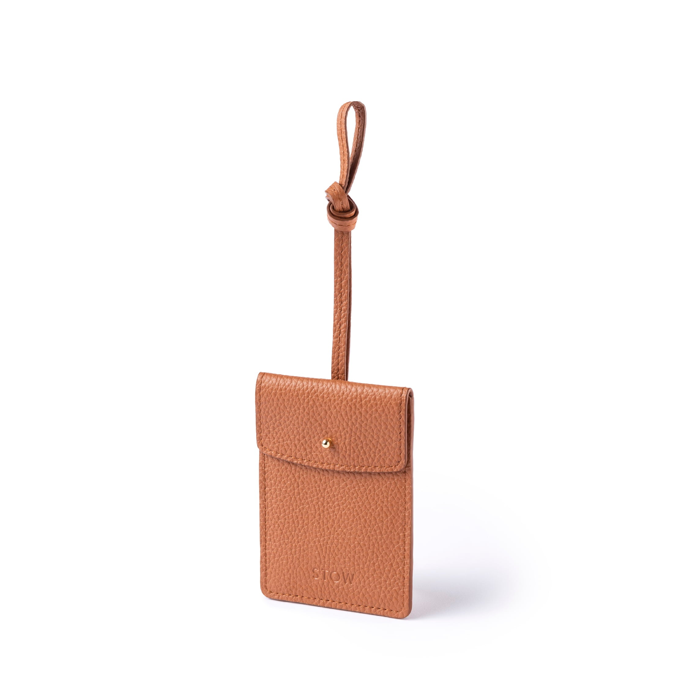 STOW London Leather Multi Tag in Earth Tan pebbled leather.