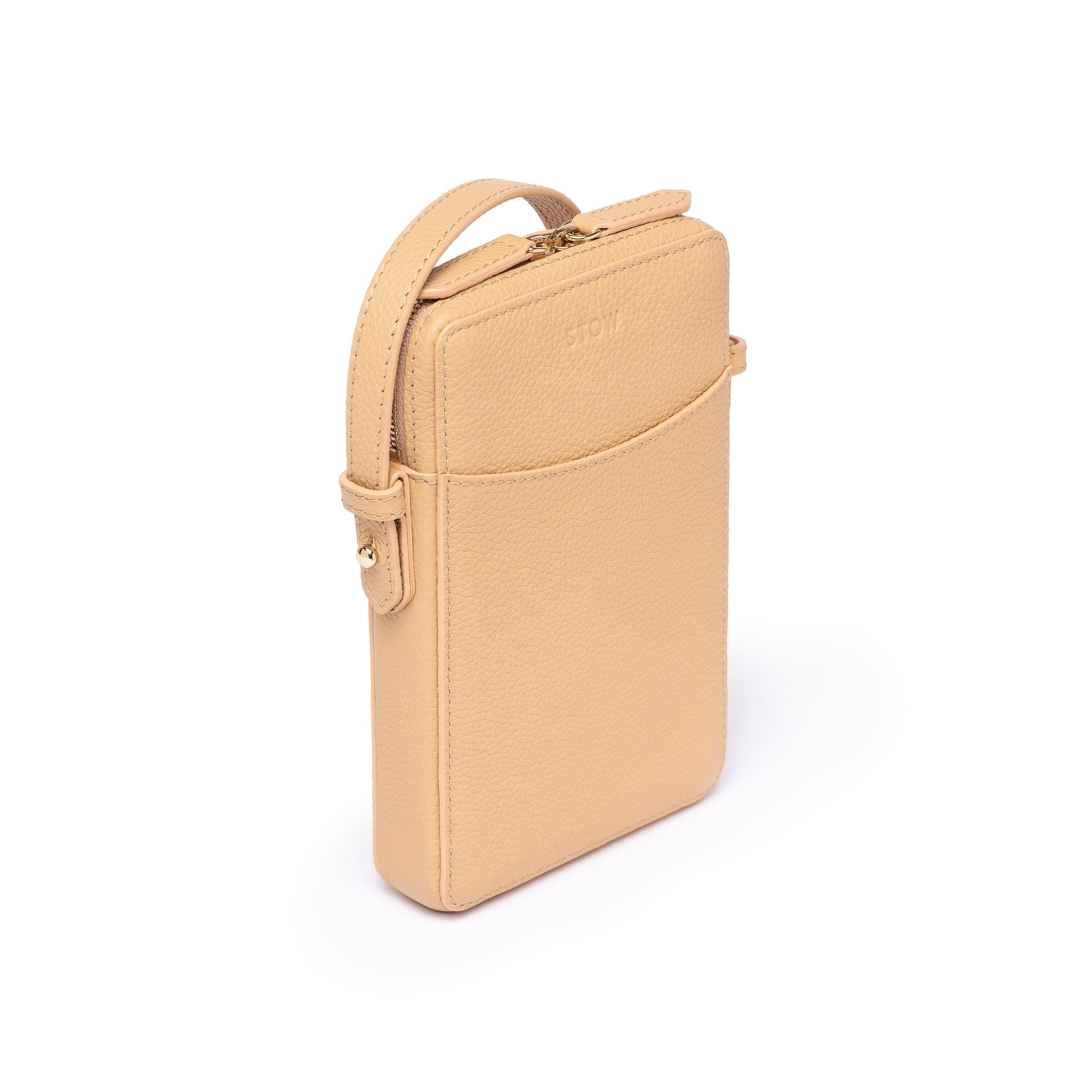 leather phone bag crossbody side almond