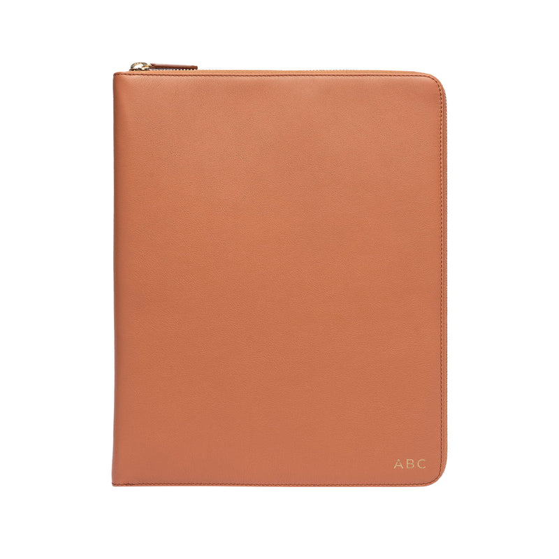 tech folio leather personalized earth tan