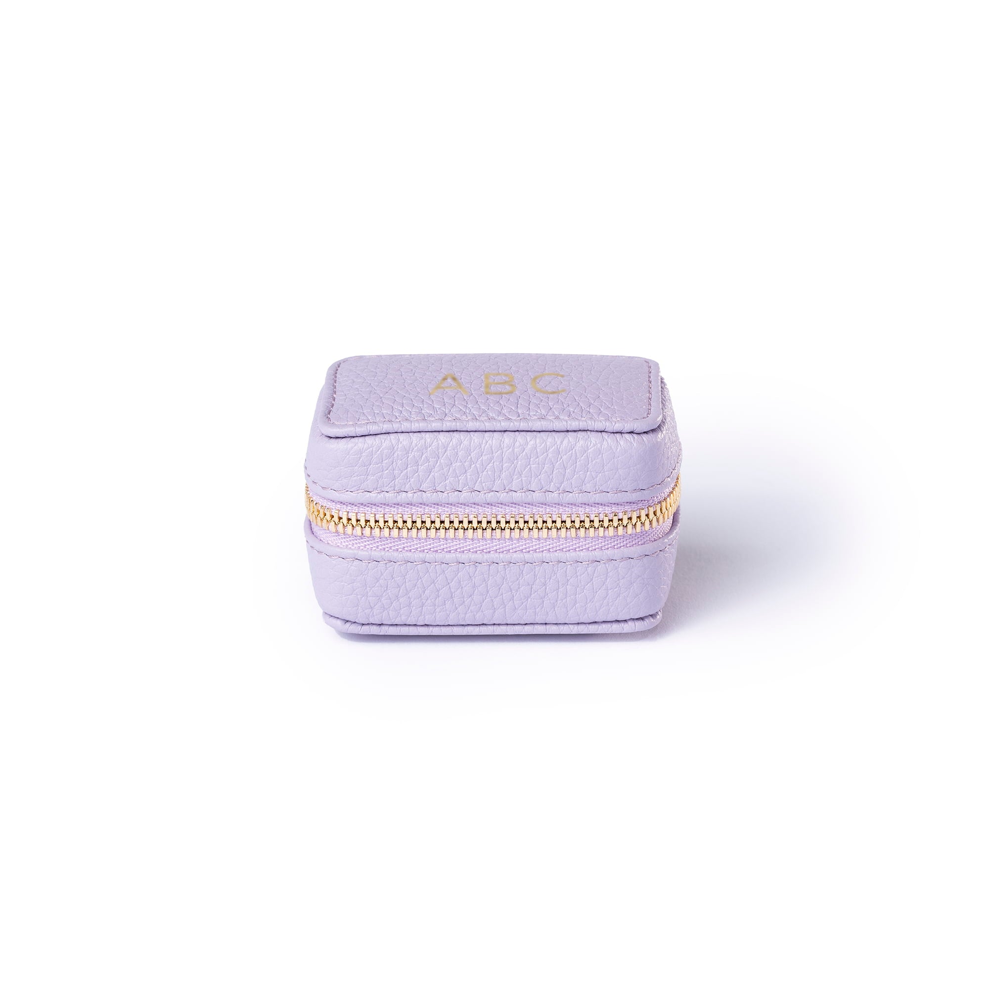 STOW London Mini Essentials Case in Wild Lavender leather with personalisation on top