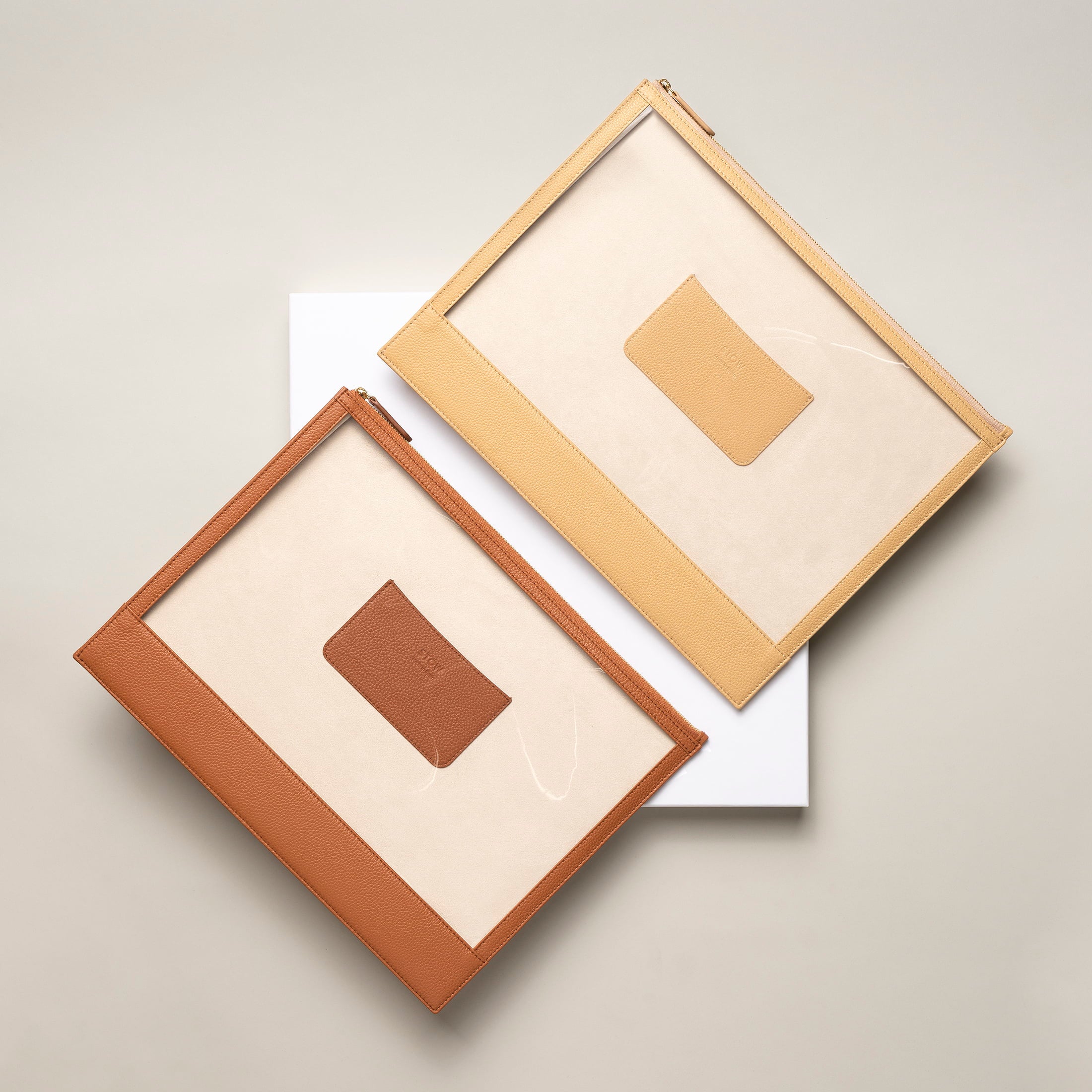 STOW Seeview Folio in Earth Tan and Almond leather