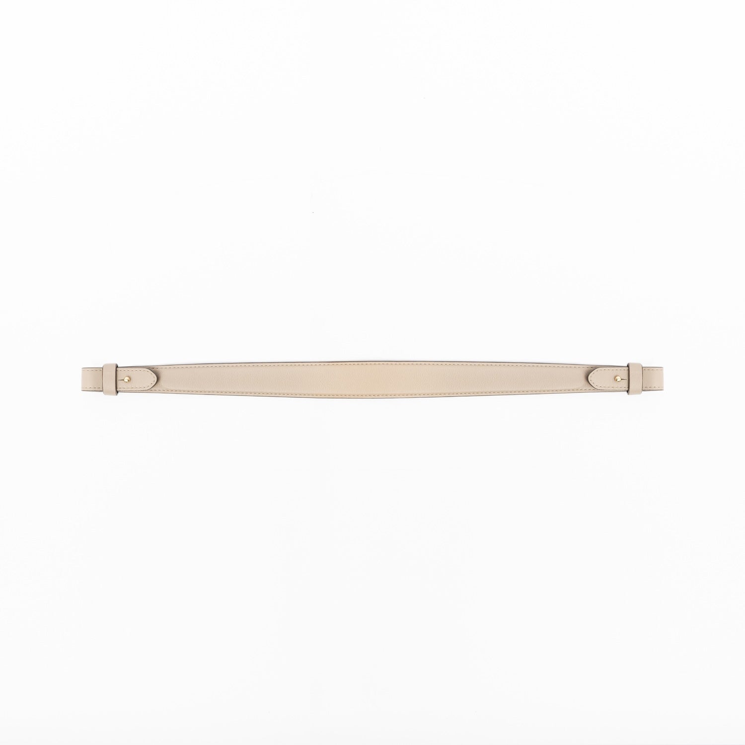 Detachable shoulder strap for STOW London's Curve, Midi Curve and East West in Camel smooth leather on a light grey background featuring gold hardware