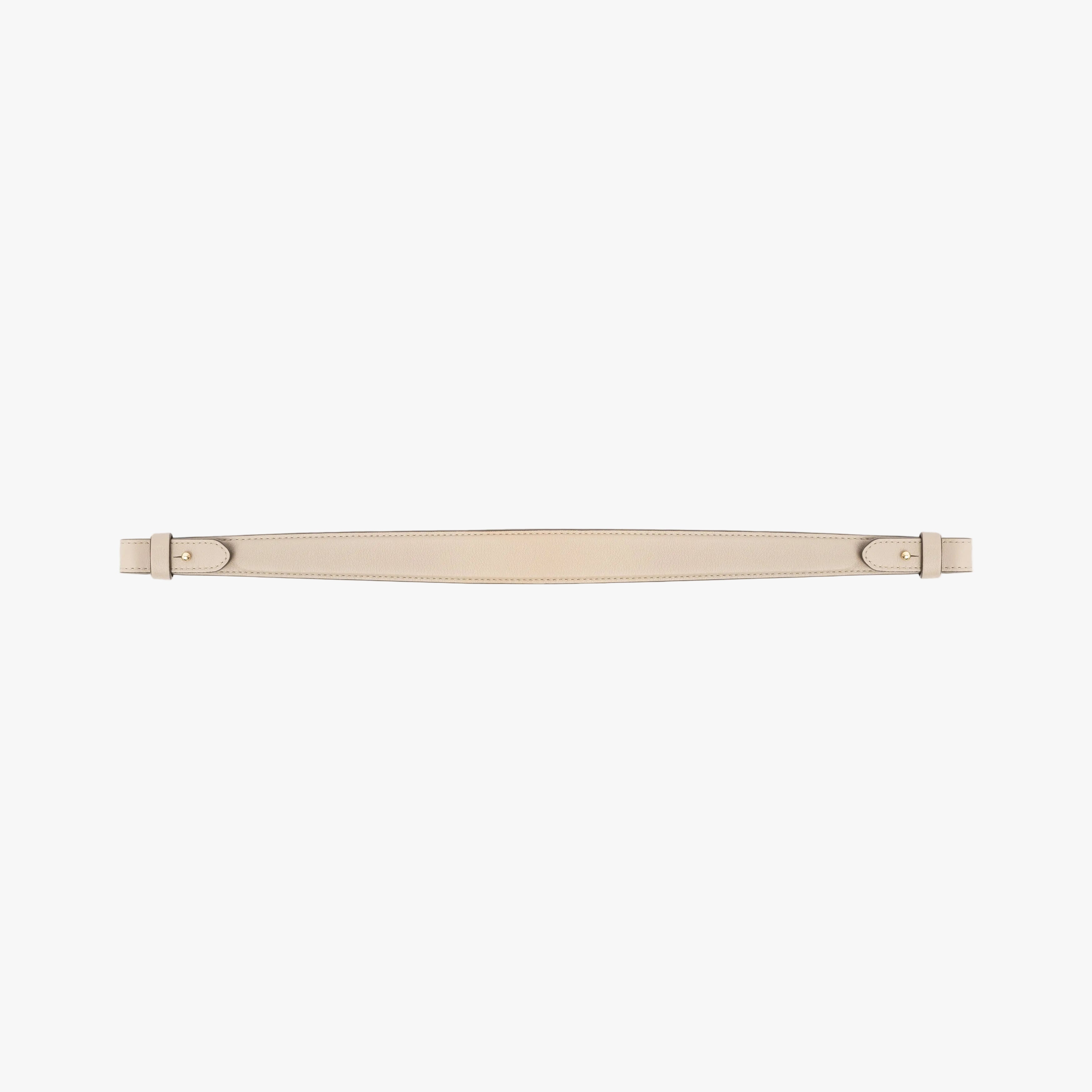 Detachable shoulder strap for STOW London's Curve, Midi Curve and East West in Camel smooth leather on a light grey background featuring gold hardware