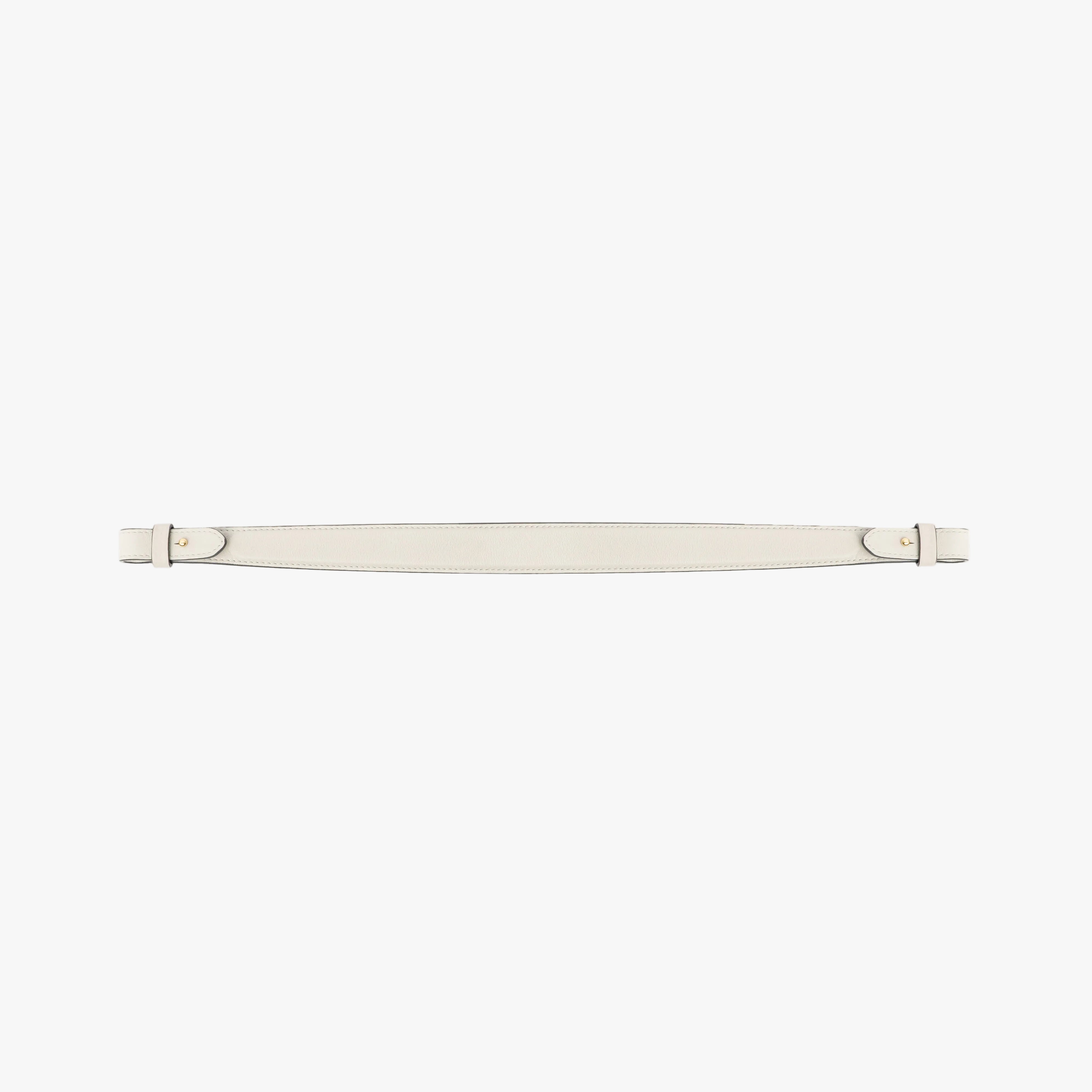 Detachable shoulder strap for STOW London's Curve, Midi Curve and East West in Cloud Grey smooth leather on a light grey background featuring gold hardware