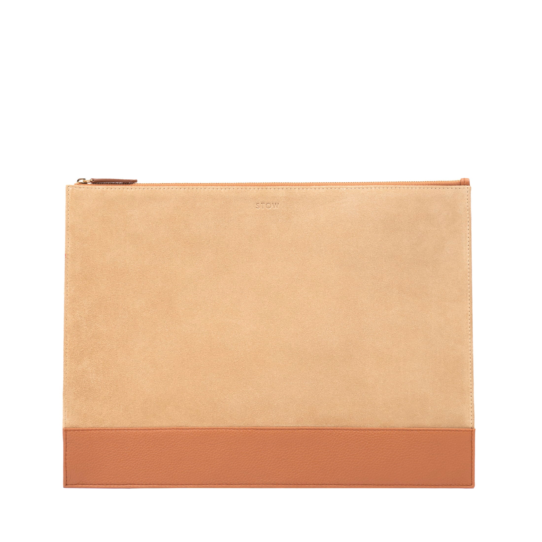 STOW London Suedeview Folio combining Soft Sand suede and Earth Tan leather