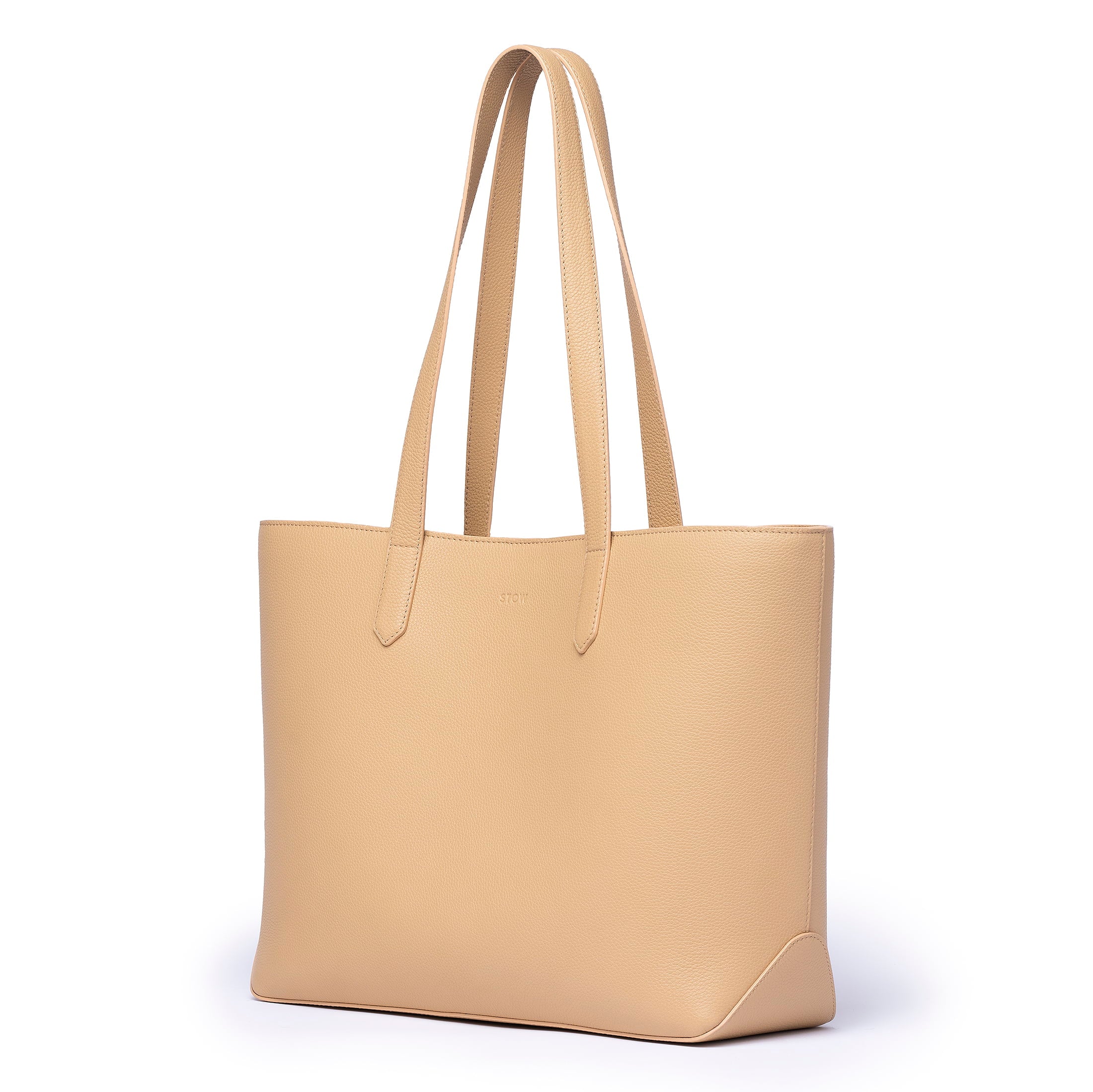 STOW London Almond Leather Everyday Tote Bag shown diagonally.