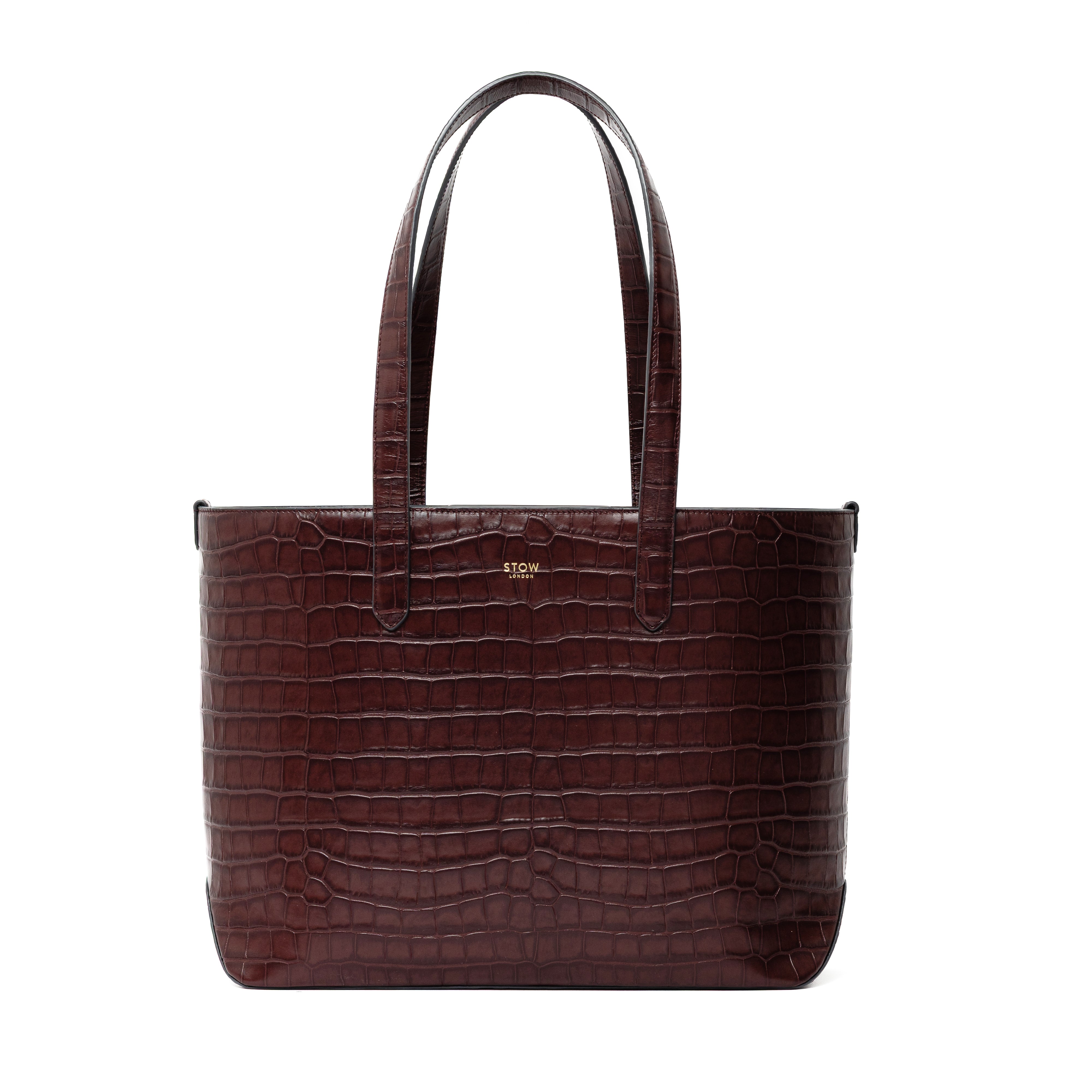 Black Embossed Croc Everyday Tote Bag shown with handles up on a white background