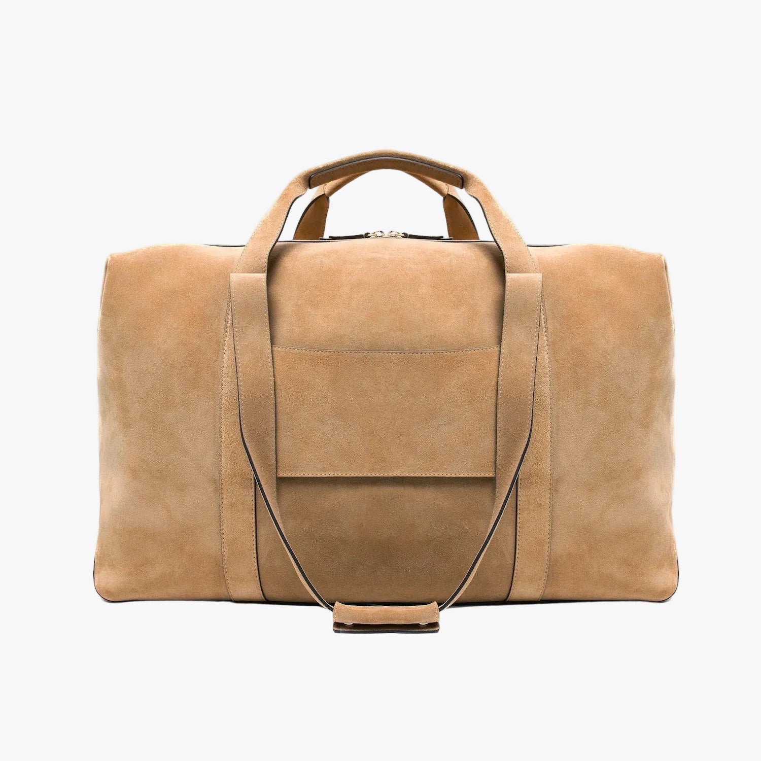 STOW London's Weekend bag in Soft Sand suede on a light grey background