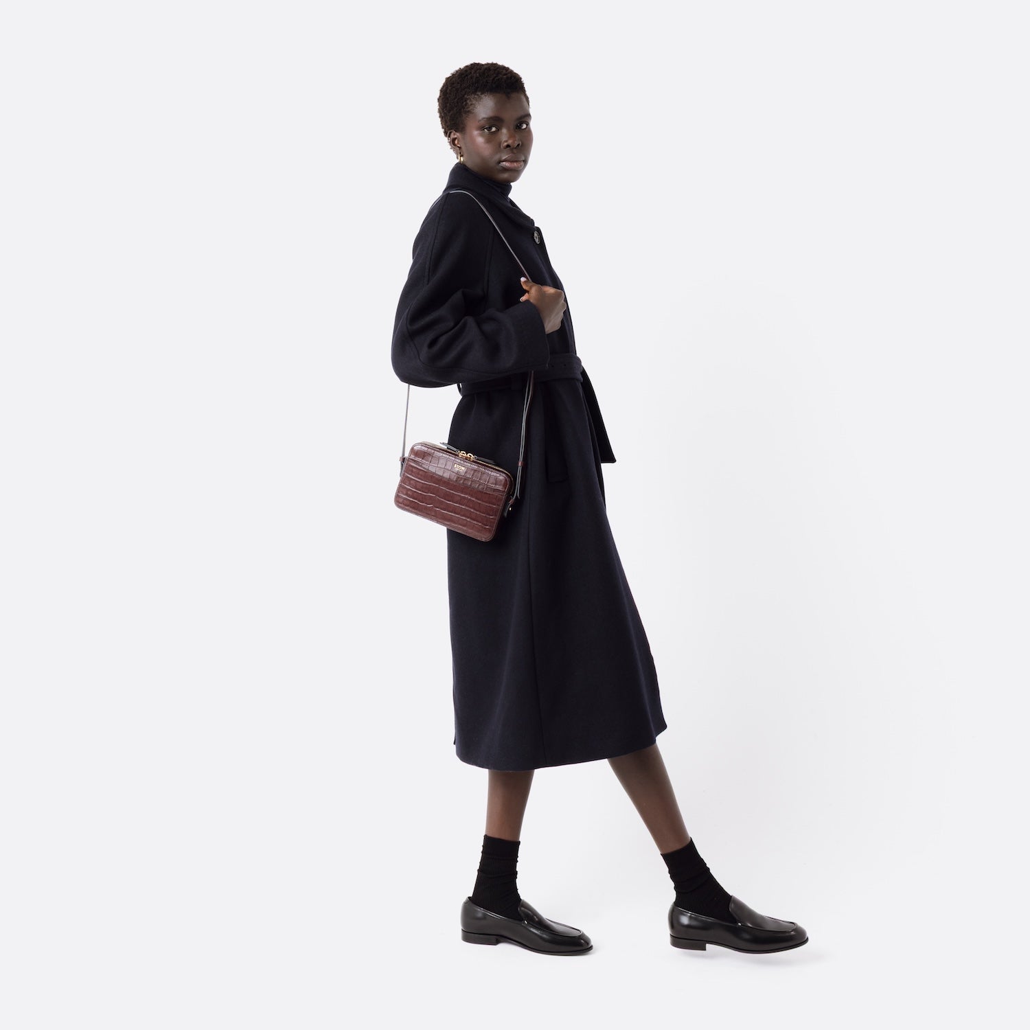 Camera Bag in Burgundy Croc Leather from STOW London