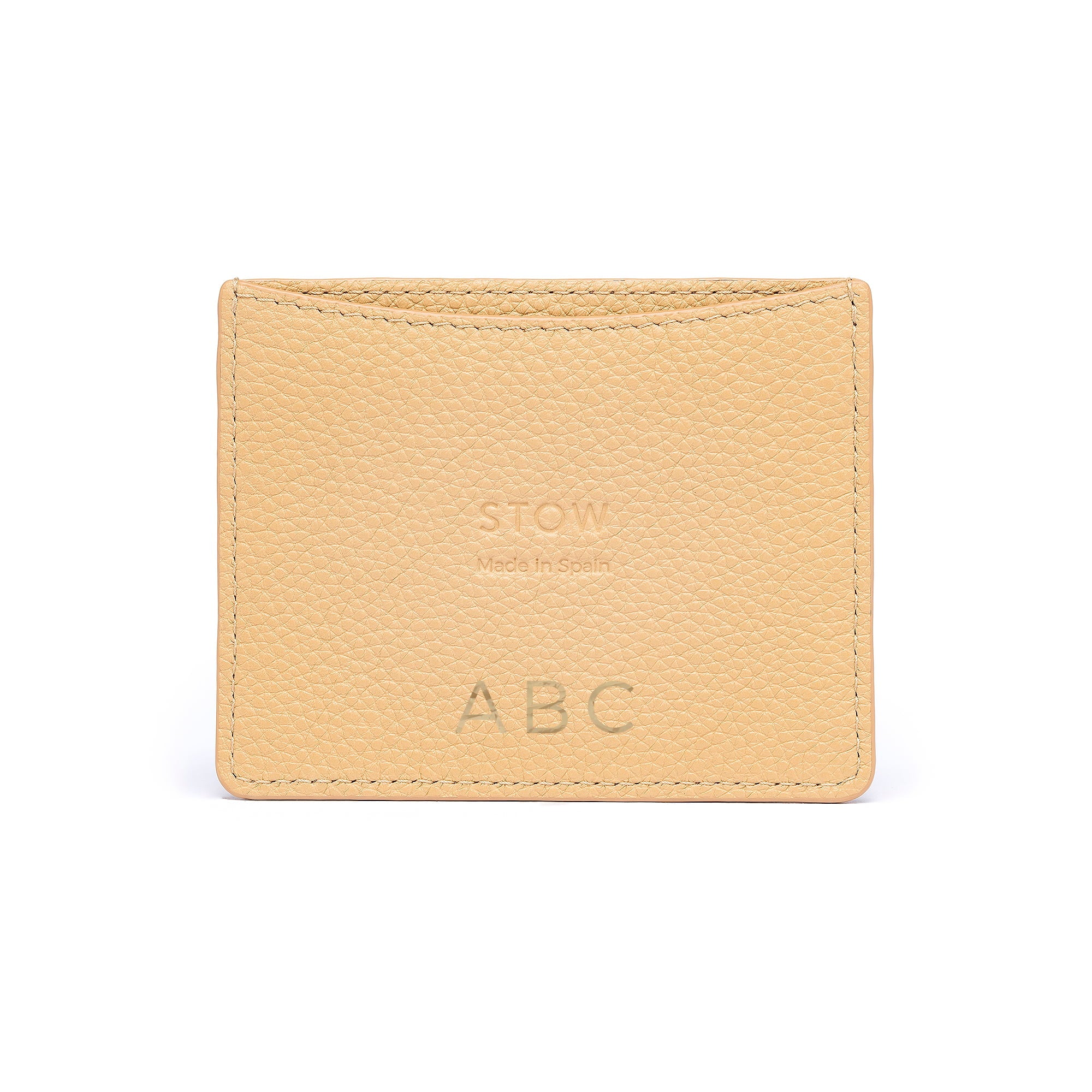 STOW Leather Cardholder in Almond colour with personalised initials.