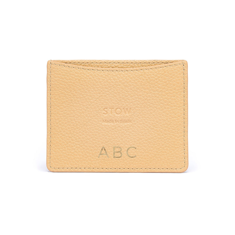 STOW Leather Cardholder in Almond colour with personalised initials.