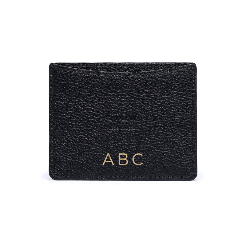 STOW London Leather Cardholder in Black colour with personalised initials.