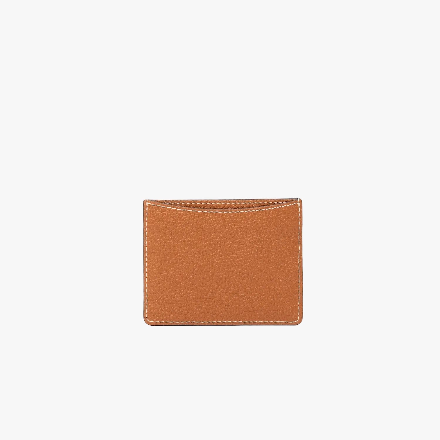 Back panel of STOW London's Cardholder in Earth Tan pebbled leather on a light grey background 