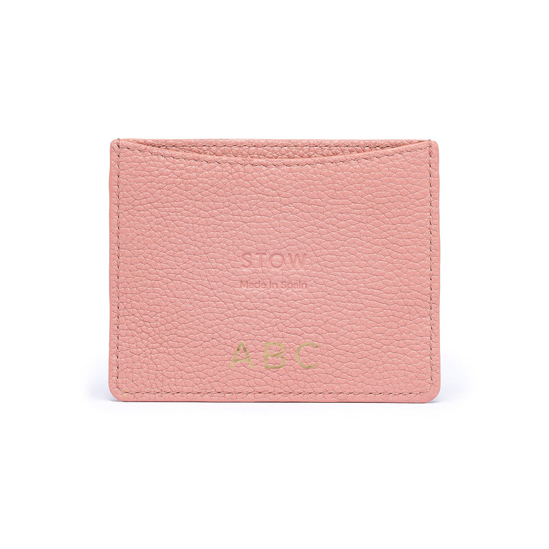 STOW Leather Cardholder in Hazy Blush colour with personalised initials.