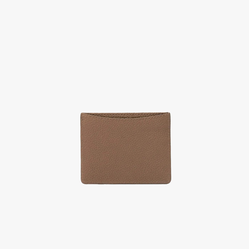 Back panel of STOW London's Cardholder in Mocha pebbled leather on a light grey background 