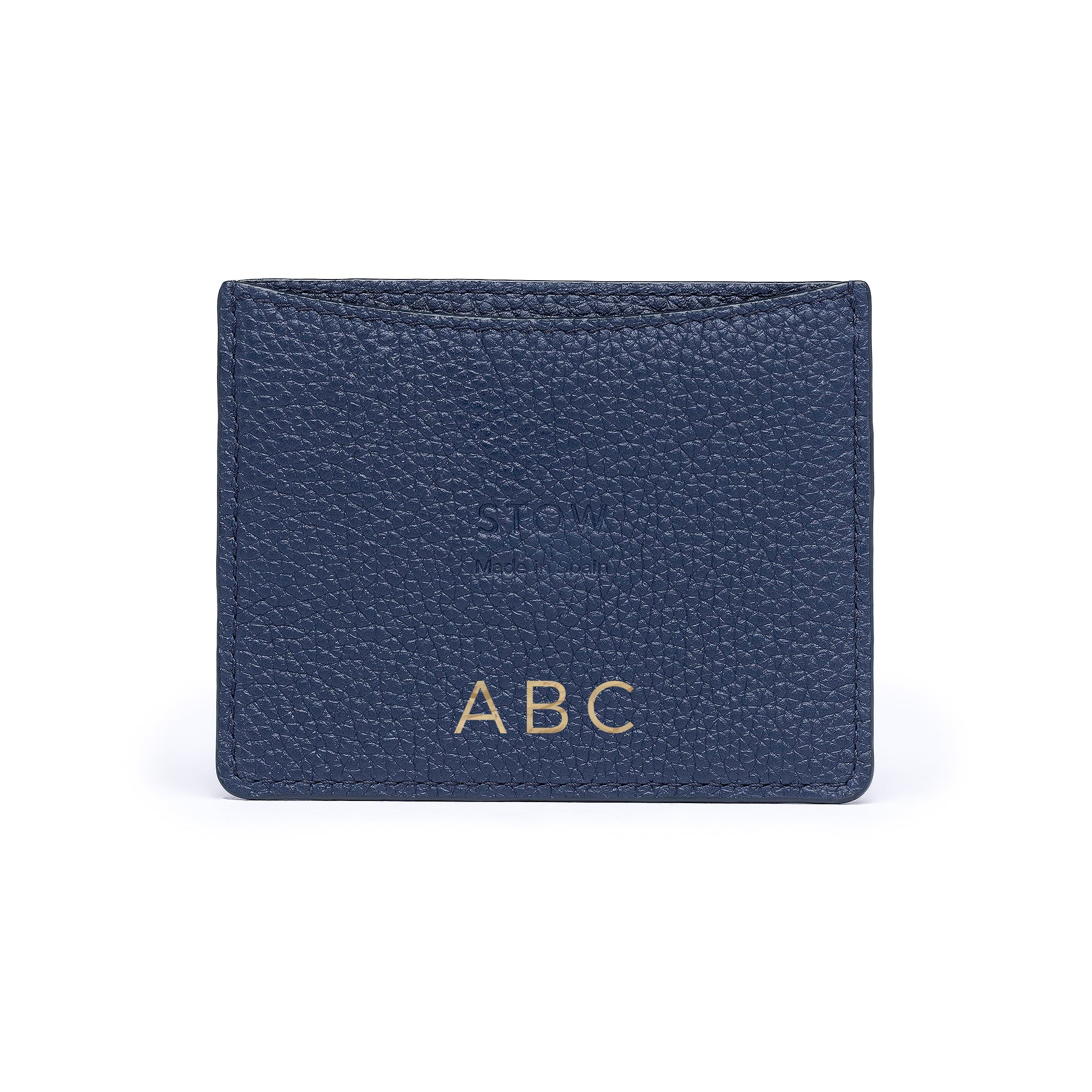 STOW Leather Cardholder in Navy colour with personalised initials.