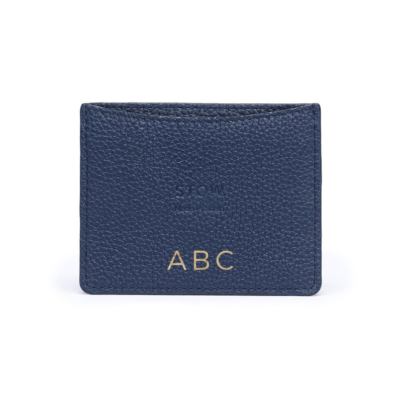 STOW London Leather Cardholder in Navy colour with personalised initials.