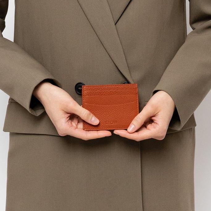 STOW London Leather Cardholder in Clay Orange