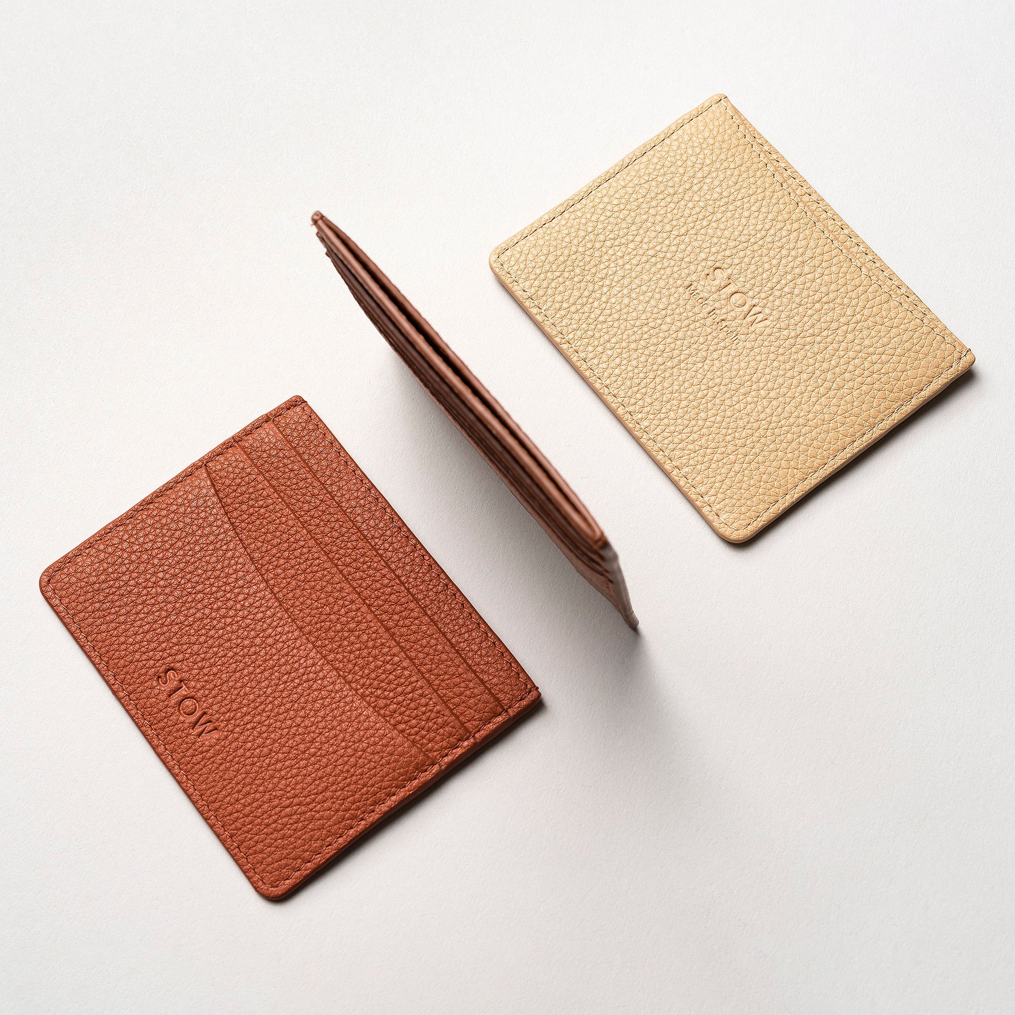 STOW London Leather Cardholder in Clay Orange, Earth Tan and Almond