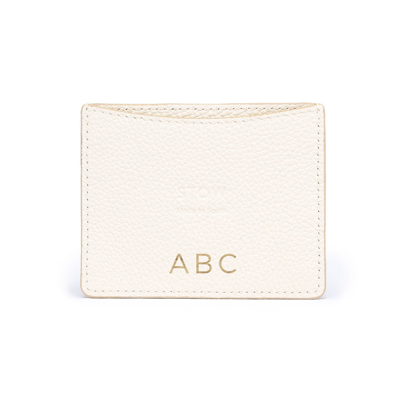 STOW London Leather Cardholder in Spring Moon colour with personalised initials.