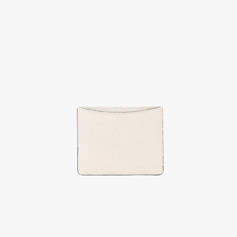 Back of STOW London's Cardholder in Spring Moon pebbled leather on a light grey background featuring the rear slip pocket