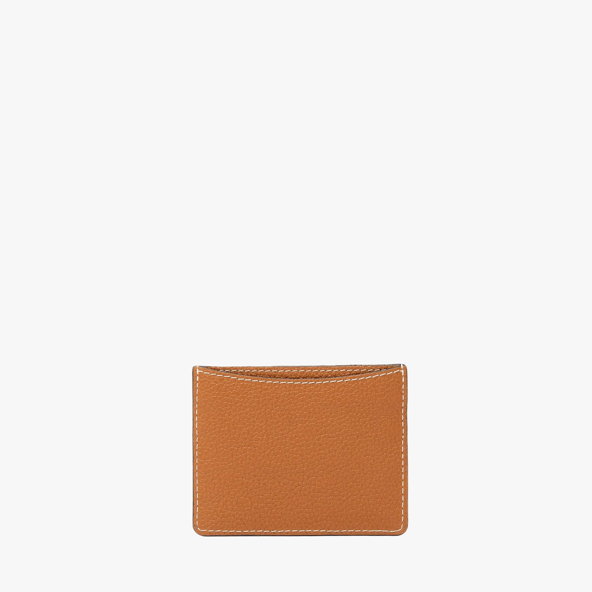 Back panel of STOW London's Cardholder in Earth Tan pebbled leather on a light grey background 
