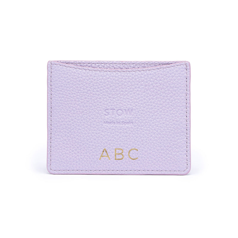 STOW Leather Cardholder in Wild Lavender colour with personalised initials.