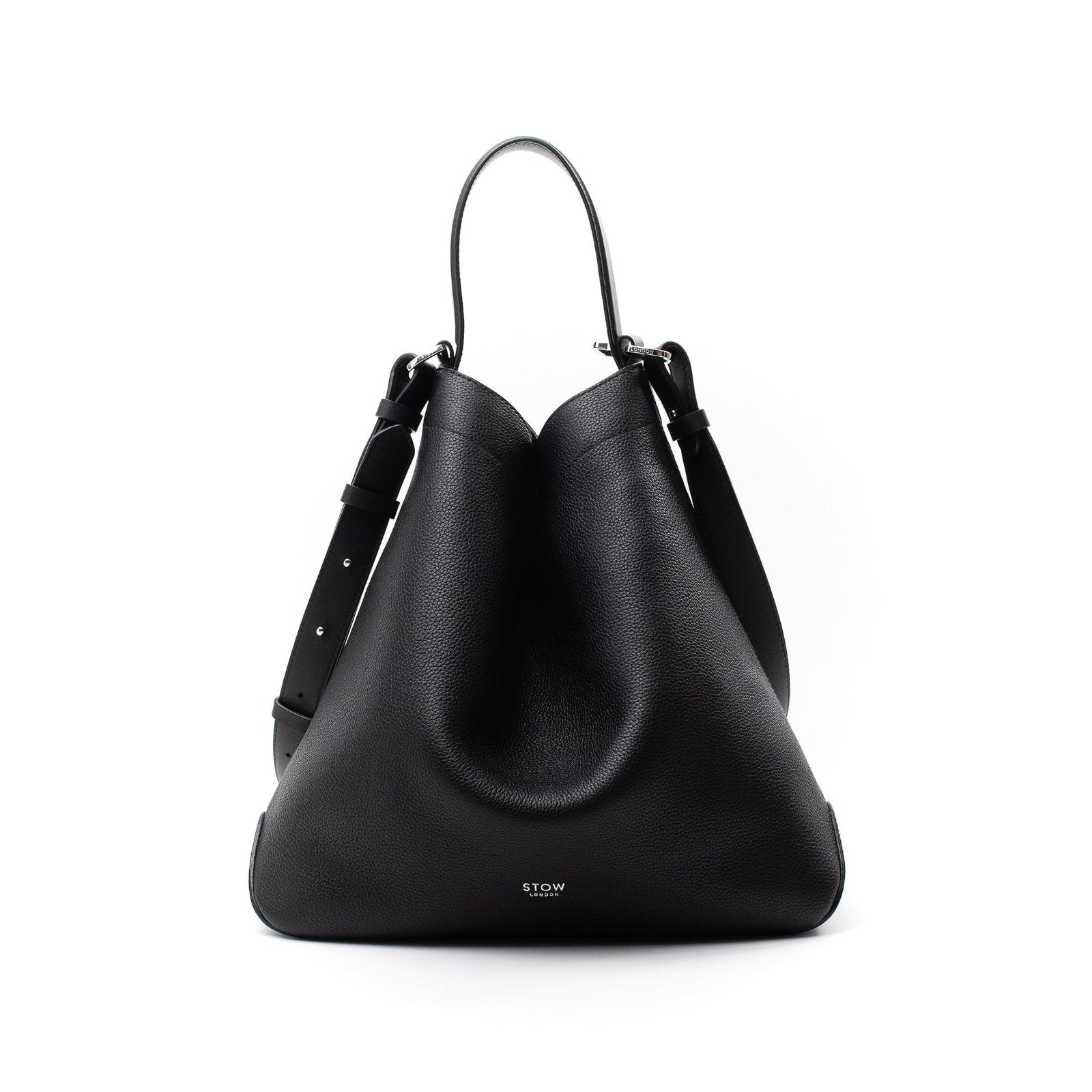 STOW London Curve Bag in Black leather