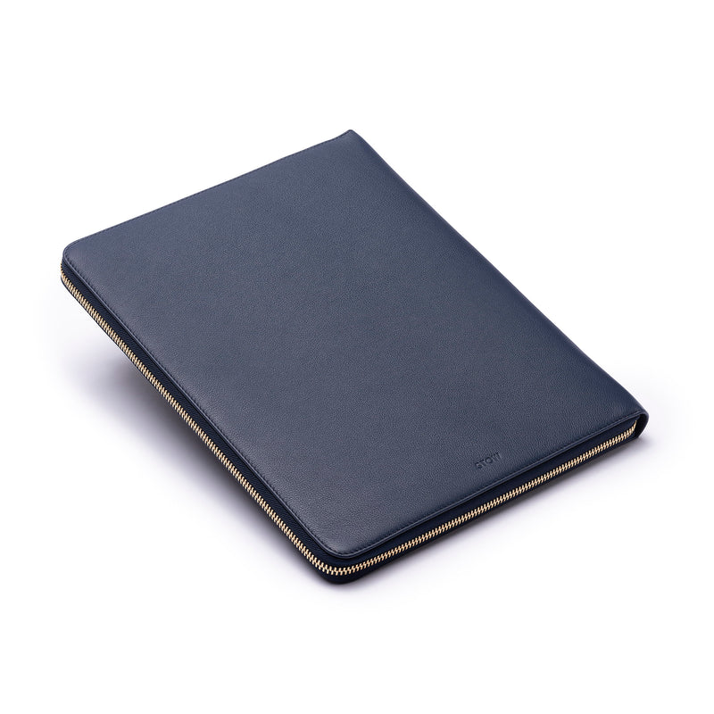 STOW London Executive Folio tech case in Navy leather