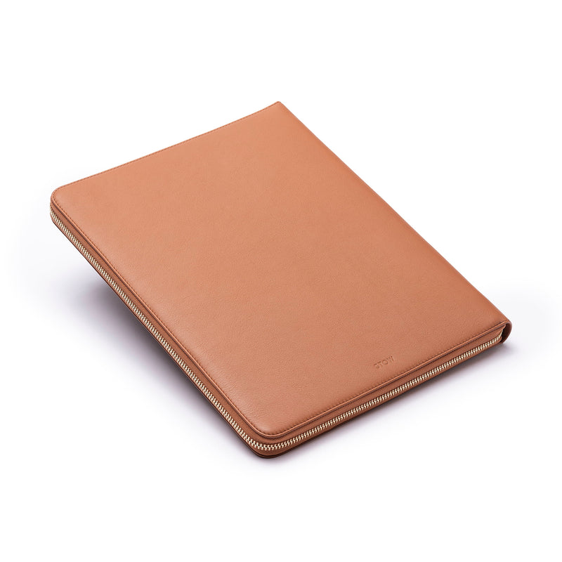 STOW London Executive Folio tech case in Earth Tan leather
