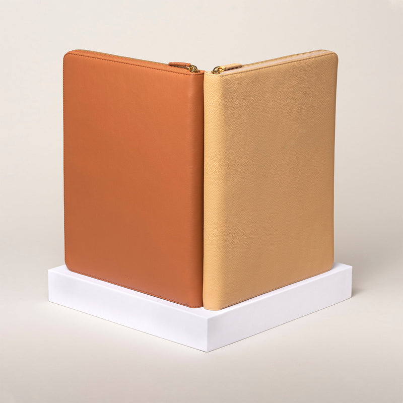 STOW London Executive Folio tech case in Almond and Earth Tan leather