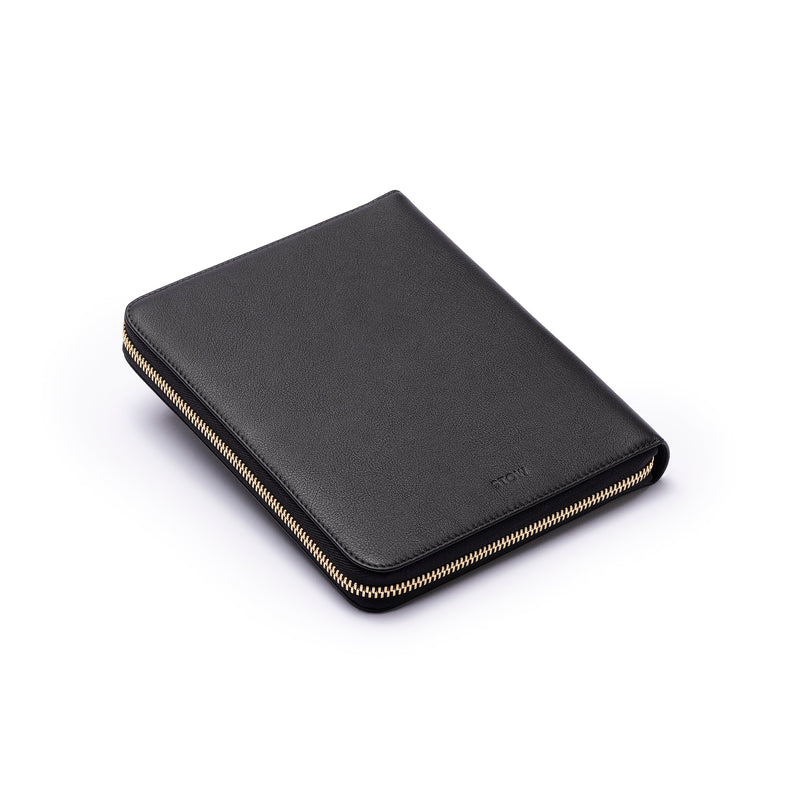 STOW London First Class Folio tech case in Black leather