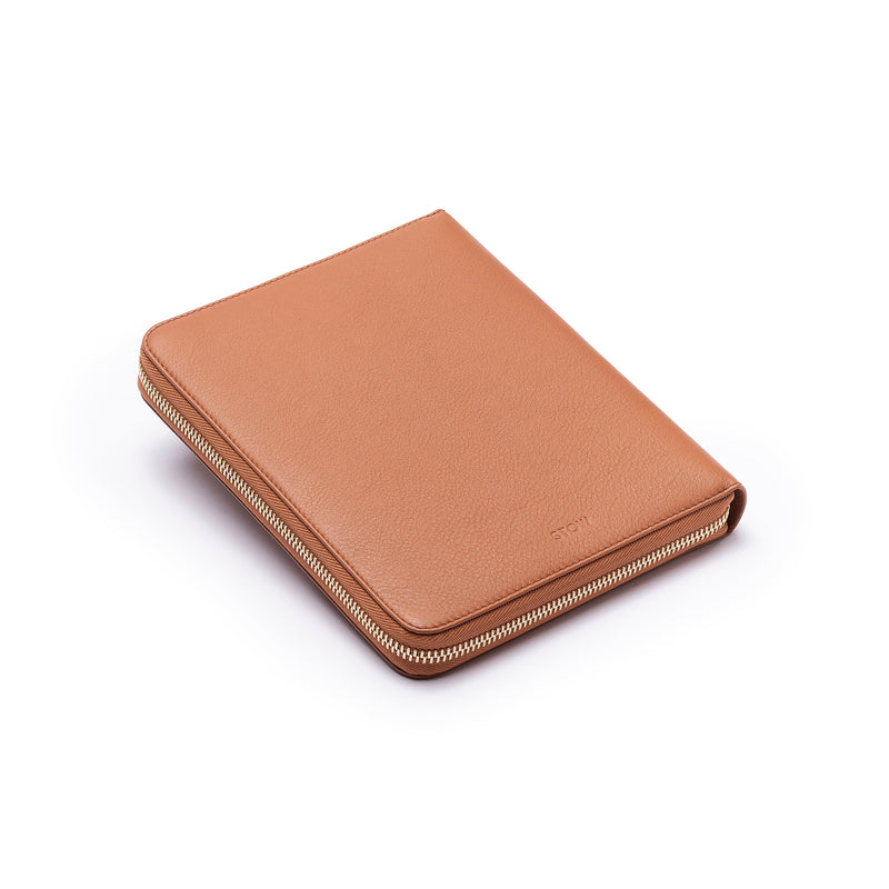 STOW London First Class Folio tech case in Earth Tan leather 