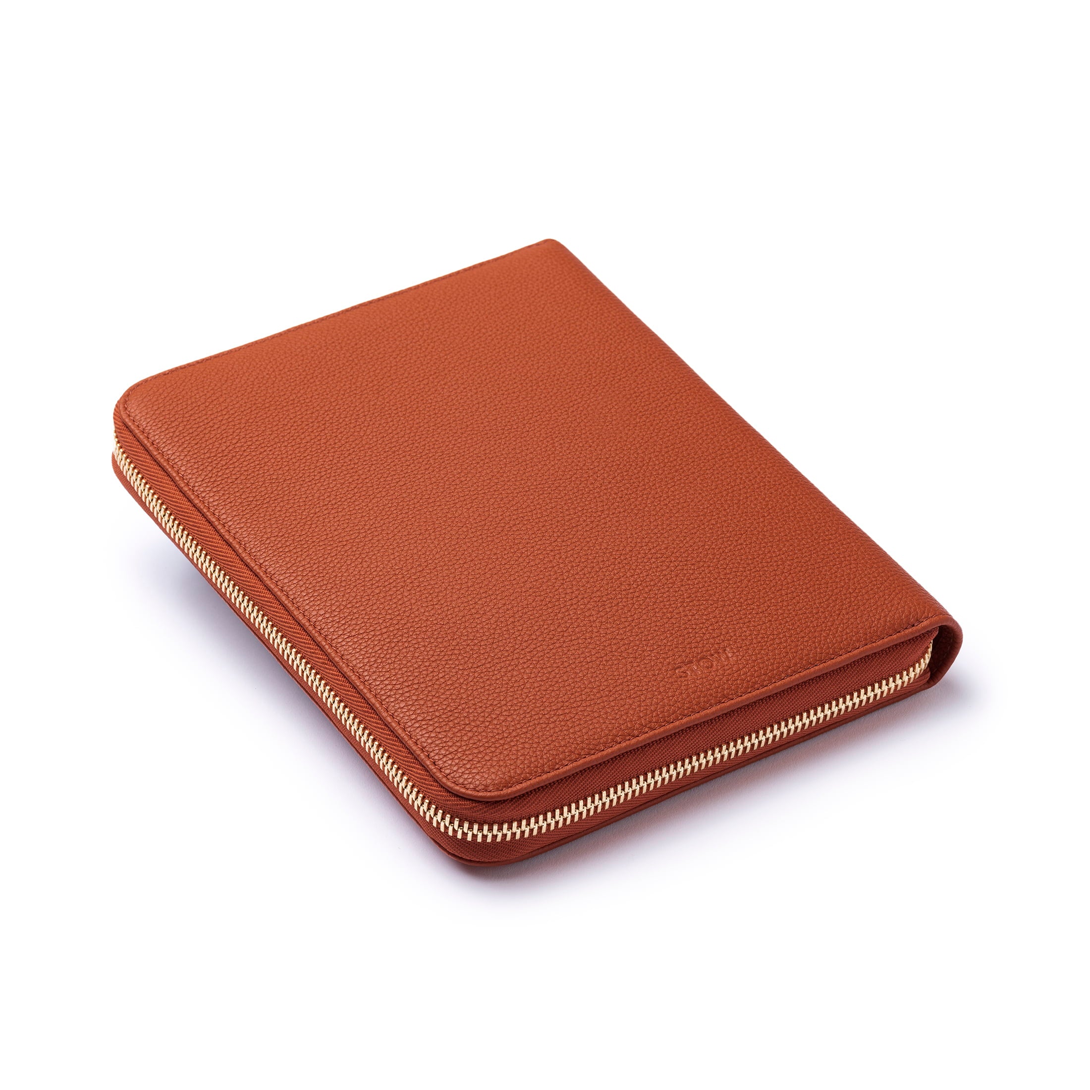 STOW London First Class Folio tech case in Clay Orange leather 