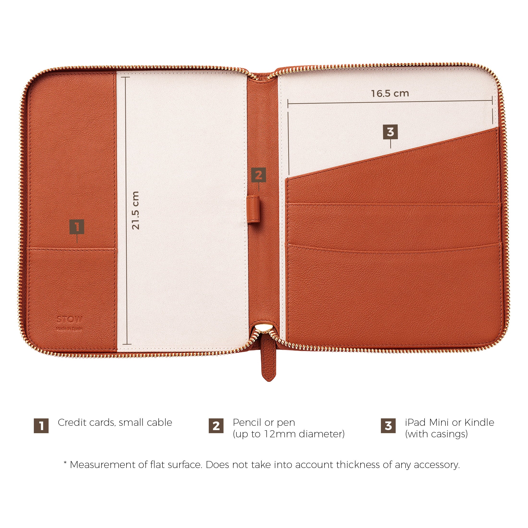 STOW London First Class Folio tech case in Clay Orange leather 