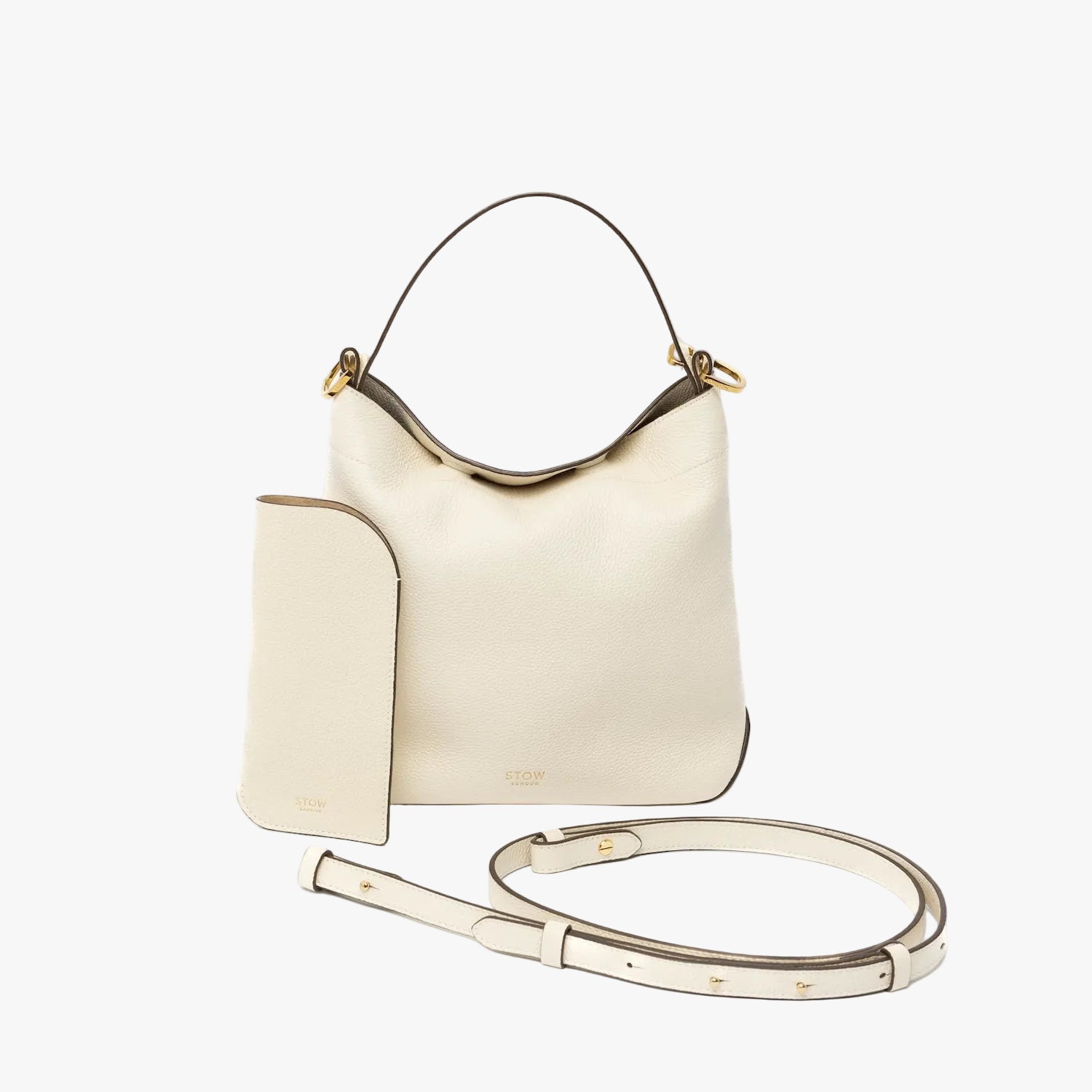 STOW London's Glasses Case in Spring Moon pebbled leather with the matching Midi Curve bag